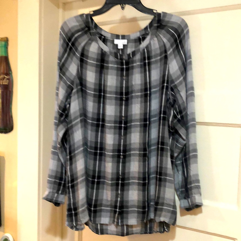 J. Jill Gray Plaid Button-Front Blouse
